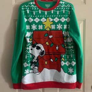 Peanuts Snoopy Sweatshirt Christmas Lights Dog House Crewneck Joe Cool
